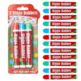 Great British Home Bingo Dabbers 3pk x 4 in Bright Red, Blue, and Green - Total of 12 Non-Drip Bingo Pens for Bingo Nights with Family and Friends bundled