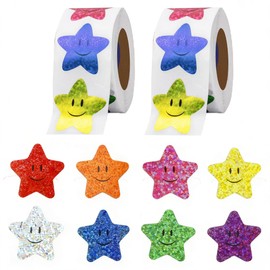 1000 PCS Star Stickers, Star Smile Face Stickers, 1 Inch 8 Colors Self Adhesive Glitter Foil Stars Sticker Incentive Reward Sticker for Kids, Behavior Chart, School Student Teacher Office Supplies