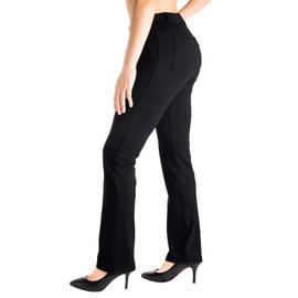 Yogipace,Belt Loops,Petite Women's Straight Leg Yoga Dress Pant Work Pants Commute Office Slacks,27",Black,Size L