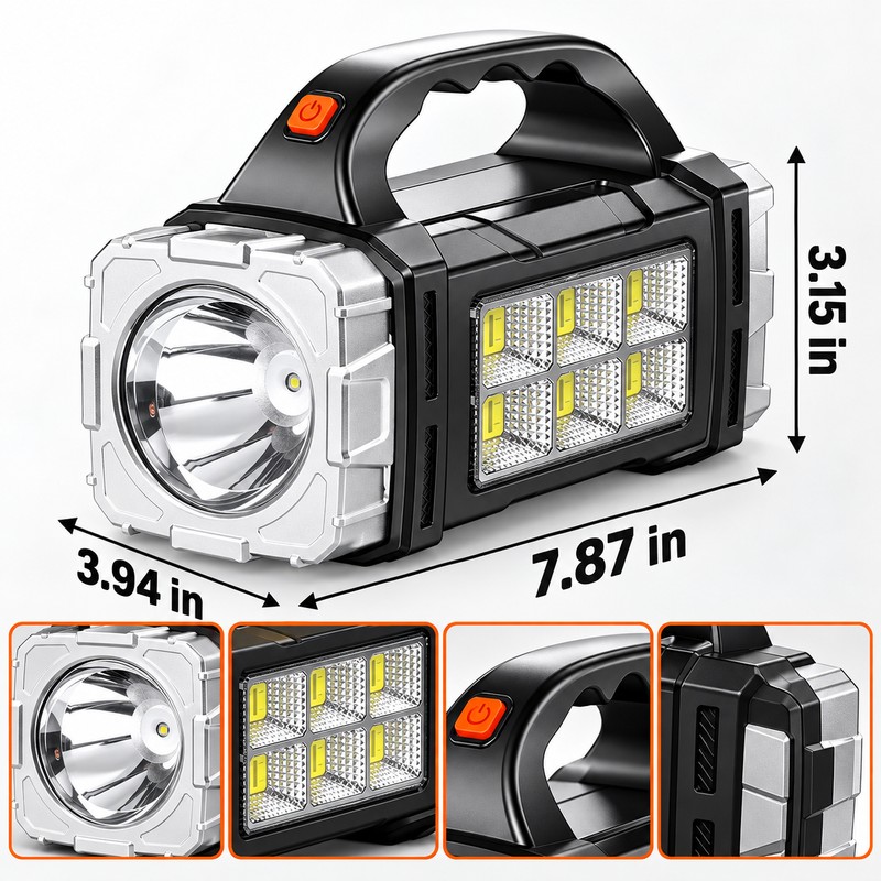 USB & Solar Rechargeable LED Flashlight with COB Side Light