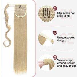 Wrap Around Ponytail Extension Clip In On Ponytail Hair Extension Wrap Pony Tail Hairpiece One Piece Long Straight Wavy Synthetic Magic Paste Soft Silky (23"Straight,Light Brown Mix Ash Blonde)