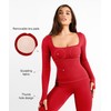 Popilush Red Jumpsuits for Women Long Sleeve Built-In Bra Square