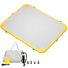 GONFLABLE Inflatable Floating Dock, 10x6ft Inflatable Swimming Water Platform Raft with Air Pump, Multi Person Float Island Mat for Pool Lake Beach Ocean (Yellow, 10 x 6ft)