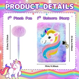 Cuackamily Unicorn Notebook,Secret Diary for Girls,Plush Journal with Lock,Sparkly Unicorn Diary set with Pen,A5 Writing Drawing Notepad Stationary Set Toys Gift for 6 7 8 9 Year Old Kids Girls Boys