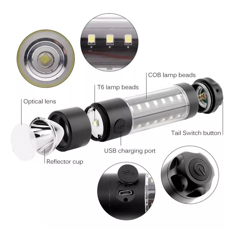 Lecute Lampara Linterna Antorcha 360 Recargable Potente Led Usb