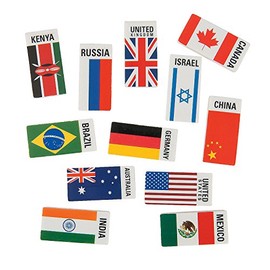 Fun Express Flags Around The World Erasers - VBS Vacation Bible School Supplies/Decor- Educational and Learning Activities for Kids - 24 Pieces