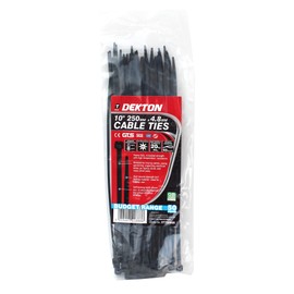 Dekton 50PC Cable Tie Set - 4.8MM X 250MM Black | Heavy Duty Industrial Strength | High Temperature Resistant | Self-Locking Teeth | Ideal for Cables, Piping, Gardening & Wires | Indoor & Outdoor Use