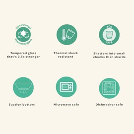 BEABA BEABA 3-Piece Duralex Glass Meal Set with Silicone Suction, Toddler Plate and Baby Bowls with Suction, Non Slip Kids Dinnerware Set, 2.5x Stronger than Regular Glass, (Rain)