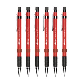rOtring Visumax Mechanical Pencils - 0.7mm - Pack of 6 - Refillable - Twist Out Eraser - Rubber Grip (Red Barrels)