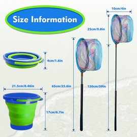Kids Fishing Nets with Bucket - Telescoping Handle Retractable Landing Net Lightweight Aluminum Pole for Catch and Release Frog, Minnow, Butterfly, Crab, Beach and Creek Outdoor