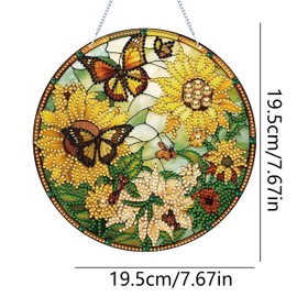 LYENYI 5D Sunflower Butterfly Diamond Painting Kits for Adults Hanging Sign Wall Art Sign Diamond Art Suncatcher Hanging Ornament Home Garden Wall Door Hanging Painting Kits, Yellow