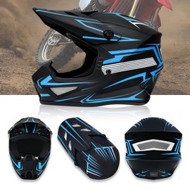 Youth Motorcross Helmet, Kids Dirt Bike Helmets, Motorcycle Helmets Off-Road Mountain Bike BMX MX ATV Helmet with(Gloves Goggles Mask) 4Pcs Set - DOT Approved (B-Blue, X-Large)