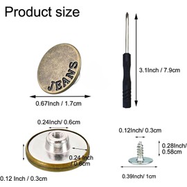 No-Sew Jeans Button Replacement Kit, 10 Sets Metal Snap Tack Buttons with Tools,2025 New Model, Bronze 9#