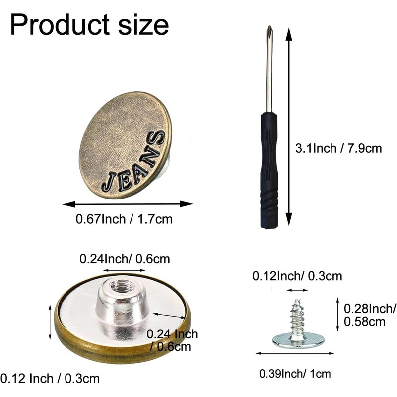 No-Sew Jeans Button Replacement Kit, 10 Sets Metal Snap Tack