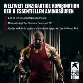 Powerstar EAA High End Tabs | 200 Tablets with All 8 Essential Amino Acids | Highest Chemical Score 277 | Made in Germany | Amino Complex High Dose Vegan | Reference Protein of WHO&FAO