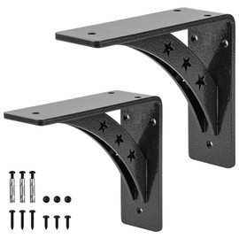 7 inch x 6 inch Heavy Duty Shelf Brackets，max Load 900 LBS,Premium Alloy Metal Mantel Brackets , (Set of 2) Fireplace Mantel Brackets - Countertop Support Brackets (Black-Metallic Silver)