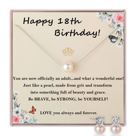 Pearl Necklace for Women and Girls, Fashion Jewelry, 18 Inches, Sterling Silver, Pearl