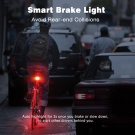 WSDCAM Alarma de luz trasera inteligente para bicicleta, luz de freno de bicicleta, encendido/apagado automático, USB C, recargable, antirrobo, con control remoto, impermeable, alarma de bicicleta, luz trasera para bicicleta