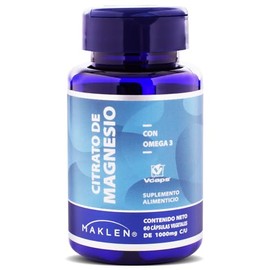 MAGNESIO - Maklen Citrato de Magnesio con Omega 3 - Apoyo al Sistema Muscular y Nervioso - Capsulas Veganas Vcaps® de 1,000 mg