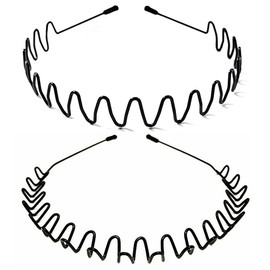 bodbop XINGZHE 2 PCS Metal Hair Bands for Men Headbands Mens Hair Band Women's Fashion Headband Stylish Sports Hairband Head Hoop with Non Slip Wavy Teeth, Black