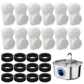 24 Pack Cat Fountain Replacement Filters Compatible with Neareal 108oz/3.2L Stainless Steel Pet Water Fountain(12 Filters & 12 Sponges)