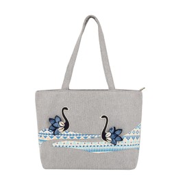 ArtsEye Top-Handle Handbag Canvas Zipper Large Tote Bag for Women Floral Shoulder Bags Lightweight (Swan)