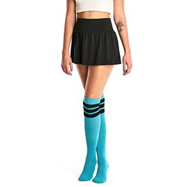 skatersocks 30 Inch Over the Knee High Striped Knee-High Women's Tube Socks in Retro Style Aqua, Aqua Blue/Black Striped