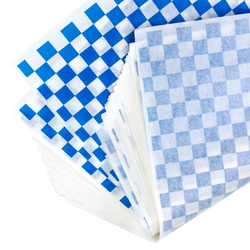 200 Sheets Blue and White Checkered Food Wrapping Paper, Dry
