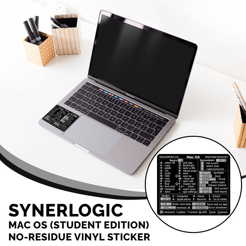 Synerlogic (Universal/Neo/Air/Pro) Mac OS Reference Keyboard Shortcut Sticker, Laminated Vinyl