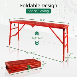 NETRCRHOM Folding Scaffolding Platform, 71(L) x15.7(W) x51(H)''770 Lbs, Adjustable Steel Industrial Step Ladders, Portable Heavy Duty Work Platform for Construction Sites and Renovations