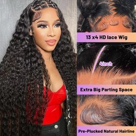 LAPIALA 13x4 Deep Wave Lace Front Wigs Human Hair HD Full Lace Frontal Wigs Pre Plucked Bleached Knots 180% Density Deep Curly Human Hair Wig Natural Color