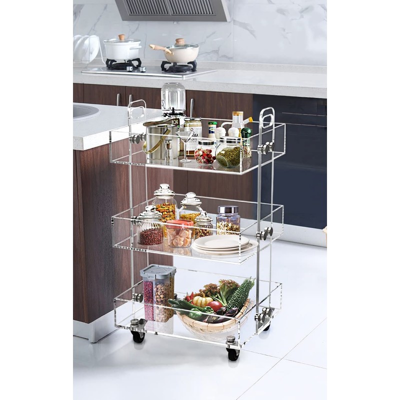 ONELUX 3-Tier Acrylic Utility Rolling Cart, Multifunction Storage Cart On