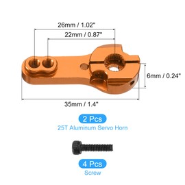 sourcing map Aluminum Alloy 25T Steering Servo Arm Horn Orange for DIY RC Car/Boat/Airplane Boat Accessories 2 Pcs