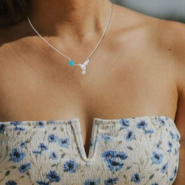 BETHZA Genuine Heart Turquoise Hummingbird Pendant Necklace Sterling Silver Natural Gemstone December Birthstone Jewelry for Women