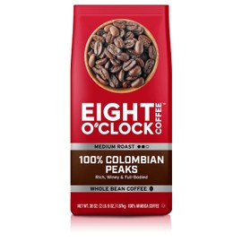 Eight O'Clock Coffee 100% Colombian Peaks, 38 Ounce, (Pack of 1) Medium Roast, Whole Bean Coffee, Rich, Winey & Full Bodied