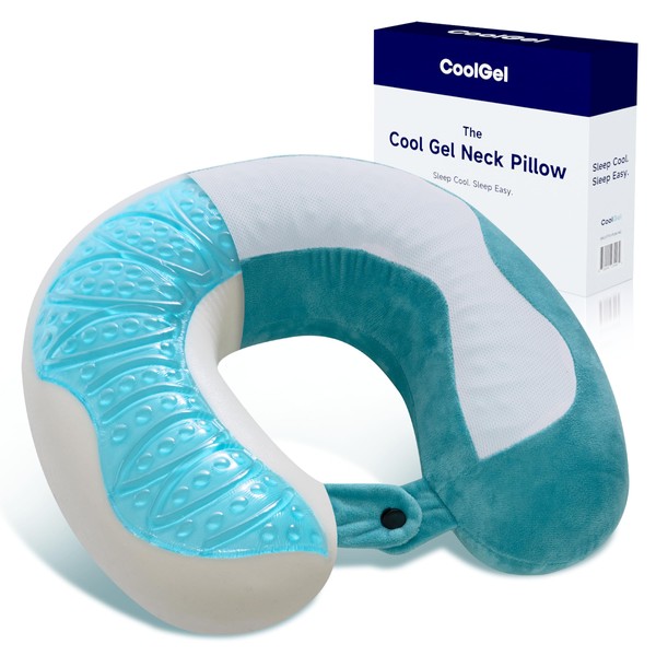 COOL GEL Memory Foam Neck Pillow for Travel with Removable