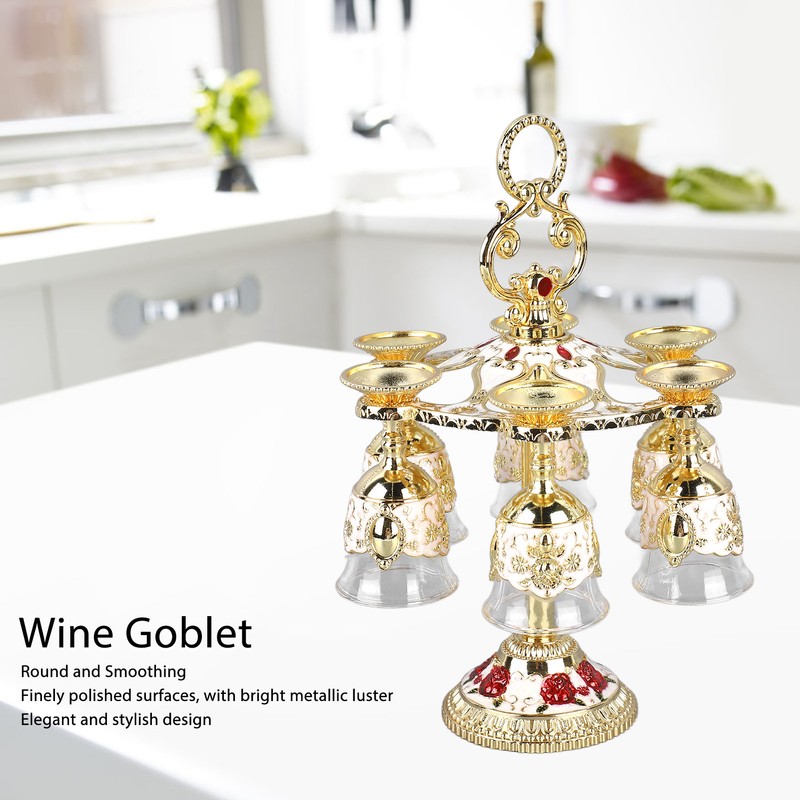 6Pcs Chinese Chalice Retro Style Zinc Alloy Glass Embossed Flower