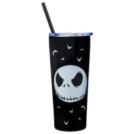 Silver Buffalo Nightmare Before Christmas Jack “Seriously Spooky” Double Walled Stainless Steel Tumbler With Straw, 22 Ounces