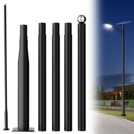 Luzhongbao Street Light Pole 16ft, Adjustable Outdoor Light Pole for Garden, Yard, Driveway with Rebar Cage Base, Heavy-Duty Rust-Resistant Street Lamp Post for Landscape, Pathway