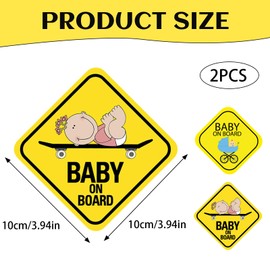 PHIOMUUE 2 PCS Baby on Board Sticker for car,Baby on Board Warning Sign for car,Safety Sign for Rear/Side Windows & Bumpers,Ultra Durable Weatherproof,Yellow Warning Sticker with Cartoon Design