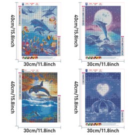 UNIVERTEN Diamond Painting Set, 4 Diamond Pictures, DIY 5D Painting Children Adults, Painting Kits, Crystal-like Cross Stitch Set for Home Wall Décor, Dolphin (30 x 40 cm)
