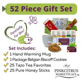 Tea And Cookie Lovers Gift Set Basket Box Care Package With Honey Sticks And White Bistro Mug Thinking Of You, Get Well Soon, Birthday Ideas For Women, Men, Family And Friends