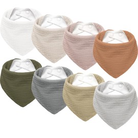 Susurration Muslin Baby Drool Bibs 8Pack Soft Triangular Adjustable Baby Bandana Bibs for Unisex Girls & Boys (Grey Green)
