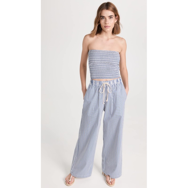 DONNI. Women's Pop Pants, Navy Stripe, L