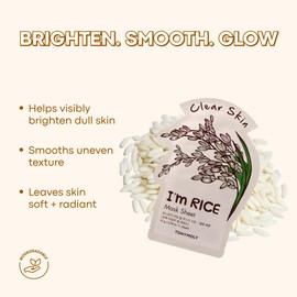 TONYMOLY I’m Rice Sheet Mask 10 Pack – Korean Skincare Face Mask for Hydrating, Brightening & Moisturizing – Vitamin-Infused Facial Sheet Mask That Soothes, Softens & Nourishes Skin