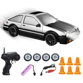 Afenau RC Drift Car, 1:24 Remote Controlled Car Adult with Lighting, 30 km/h, 2.4 GHz, 4WD Racing Car, Remote Controlled, Drift Car Remote Controlled for Children and Adults from 6 Years (Silver)