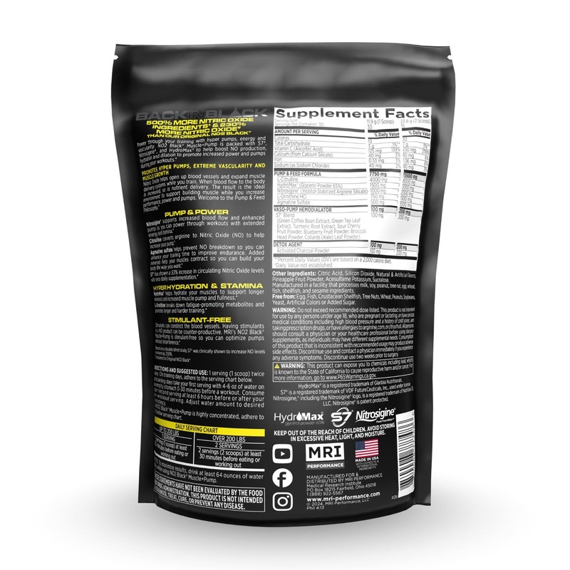 MRI NO2 Black Nitric Oxide Supplement for Pump, Muscle Growth,