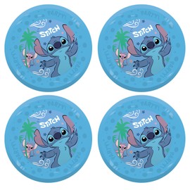 Procos - Stitch and Angel Plastic Plates 4 Pack Reusable Party Tableware for Birthday or Theme Party