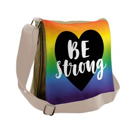 Ambesonne Pride Messenger Bag, Be Strong Slogan Heart, Unisex Cross-body