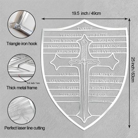 Armour of God Metal Wall Art, Bible Verse Large Wall Decor, Christian Cross Religious Hanging Sign, 3D Textured Metal Wall Sculptures, for Living Room Bedroom Bathroom Study Room Decoration (25x19 inch)